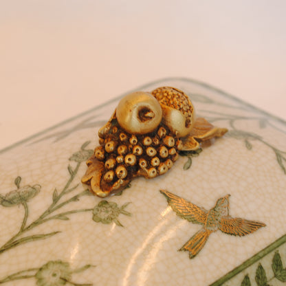 ボックス BOX 蓋付ボックス 陶磁器 真鍮 脚付き小物入れ 蓋付BOX 脚付き 雑貨 花鳥柄 アンティーク調 シノワズリー 収納箱 インテリア雑貨 1564043