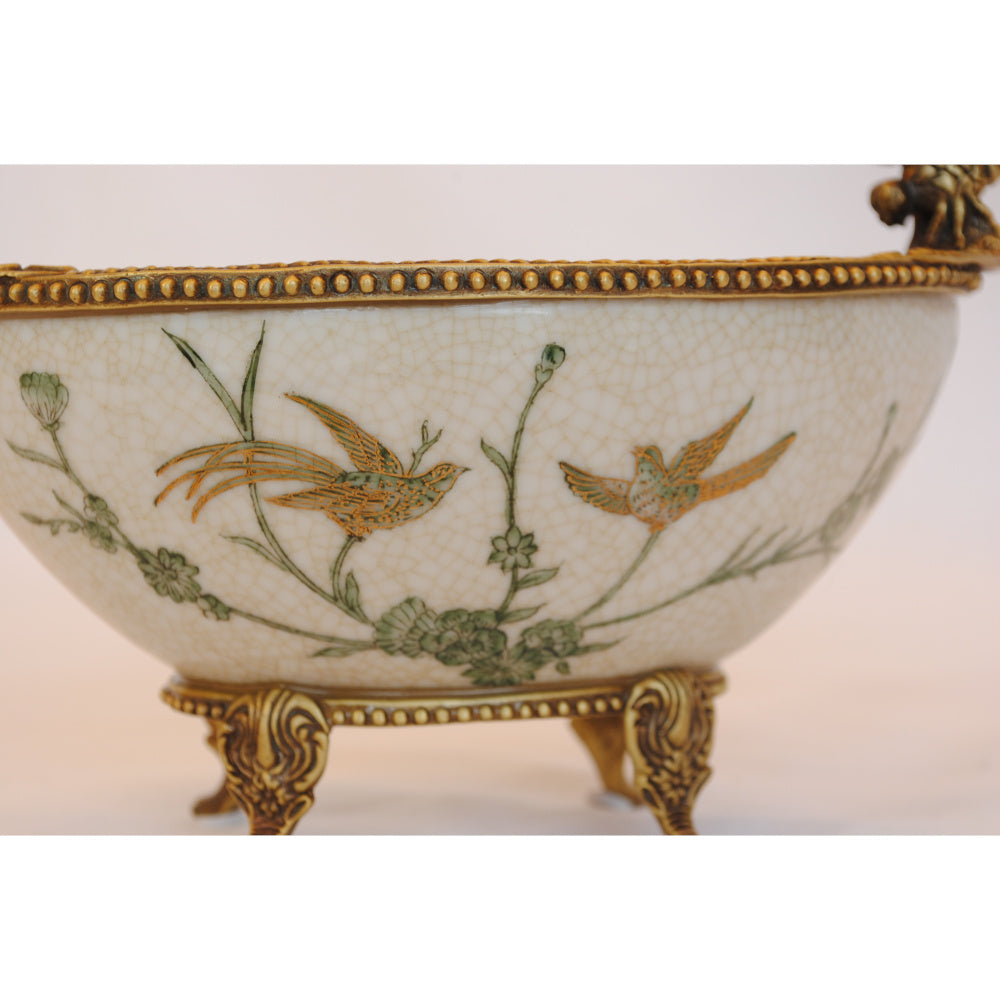 コンポート トンボ 陶磁器 真鍮 小物入れ 脚付き 雑貨 ソープディッシュ アンティーク調 シノワズリー 収納箱 インテリア雑貨 1564044