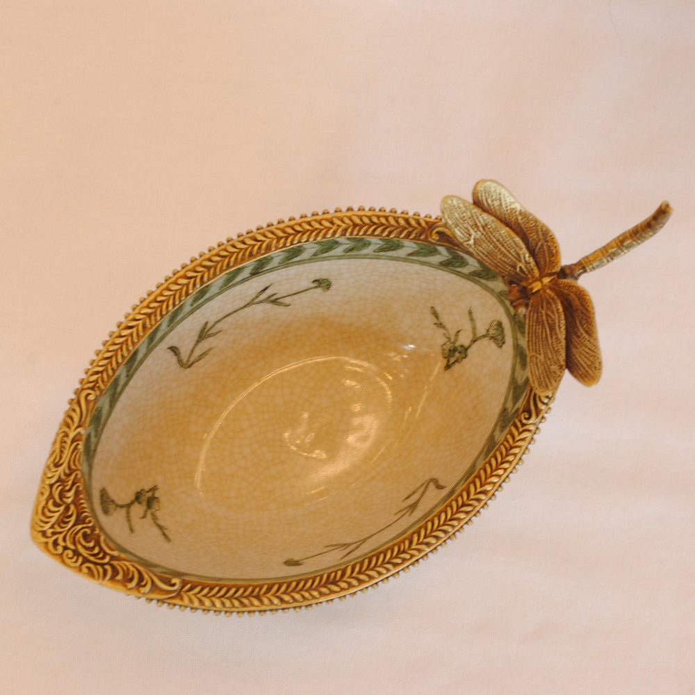 コンポート トンボ 陶磁器 真鍮 小物入れ 脚付き 雑貨 ソープディッシュ アンティーク調 シノワズリー 収納箱 インテリア雑貨 1564044