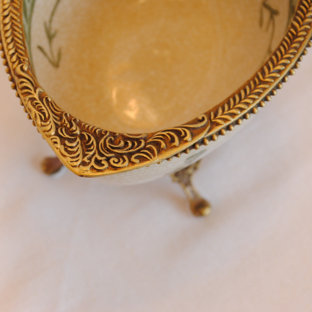 コンポート トンボ 陶磁器 真鍮 小物入れ 脚付き 雑貨 ソープディッシュ アンティーク調 シノワズリー 収納箱 インテリア雑貨 1564044