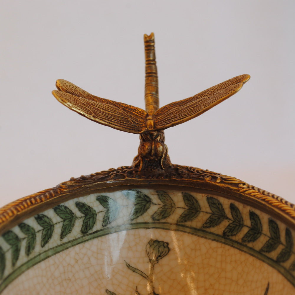 コンポート トンボ 陶磁器 真鍮 小物入れ 脚付き 雑貨 ソープディッシュ アンティーク調 シノワズリー 収納箱 インテリア雑貨 1564044