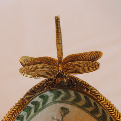 コンポート トンボ 陶磁器 真鍮 小物入れ 脚付き 雑貨 ソープディッシュ アンティーク調 シノワズリー 収納箱 インテリア雑貨 1564044