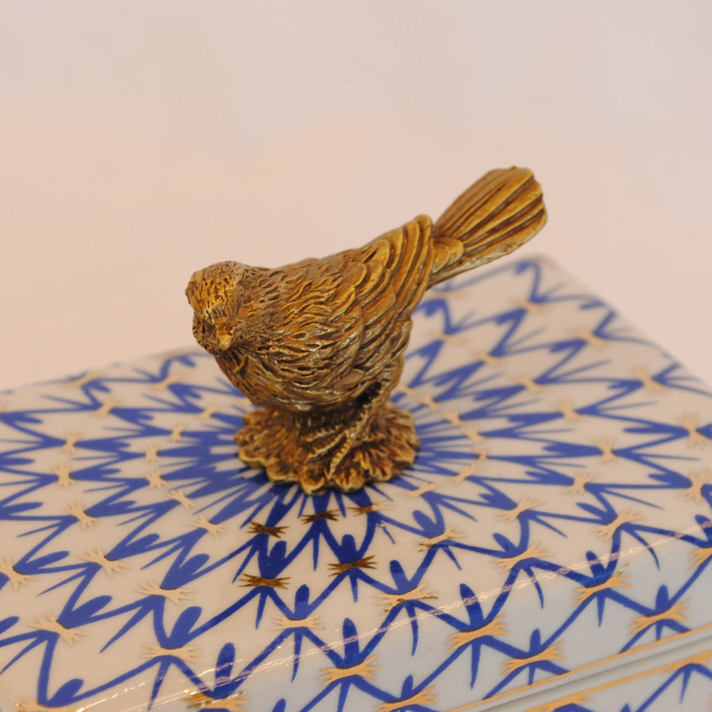 ボックス BOX 陶磁器 真鍮 小物入れ コットンパッドボックス 脚付き 雑貨 アンティーク調 蓋付ボックス アンティーク調 シノワズリー インテリア雑貨 1564045