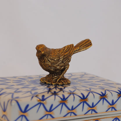 ボックス BOX 陶磁器 真鍮 小物入れ コットンパッドボックス 脚付き 雑貨 アンティーク調 蓋付ボックス アンティーク調 シノワズリー インテリア雑貨 1564045