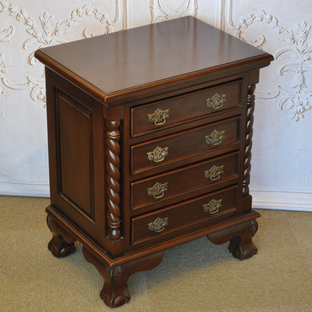 チェスト ナイトスタンドテーブル 4段チェスト ランプテーブル マホガニー家具 アンティーク風家具 アンティーク調 マホガニー無垢材 160002