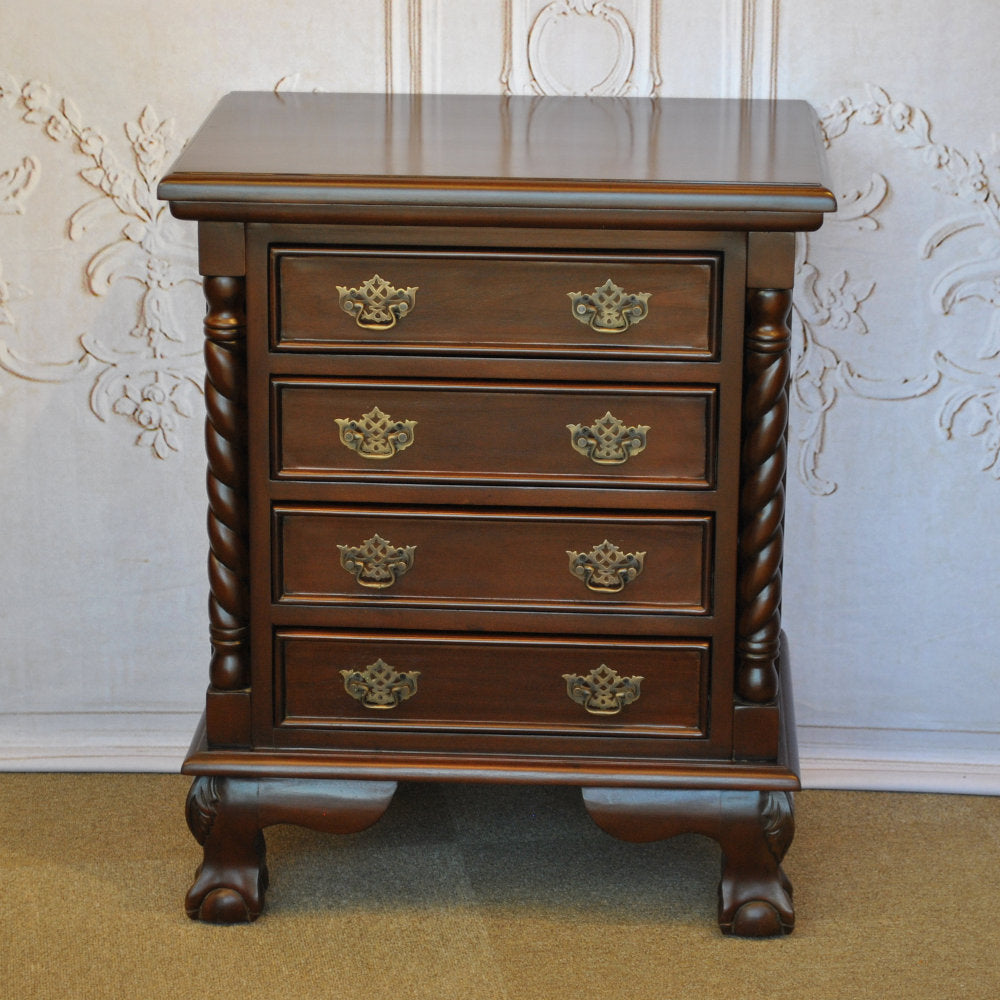 チェスト ナイトスタンドテーブル 4段チェスト ランプテーブル マホガニー家具 アンティーク風家具 アンティーク調 マホガニー無垢材 160002