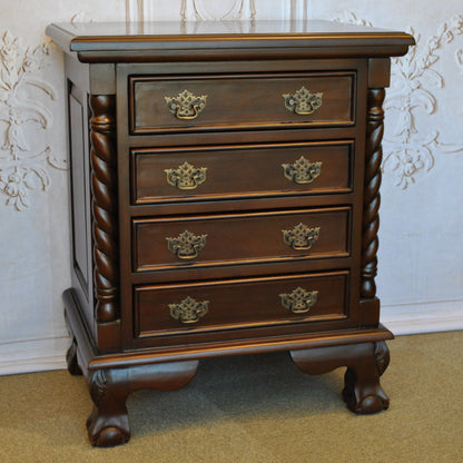 チェスト ナイトスタンドテーブル 4段チェスト ランプテーブル マホガニー家具 アンティーク風家具 アンティーク調 マホガニー無垢材 160002
