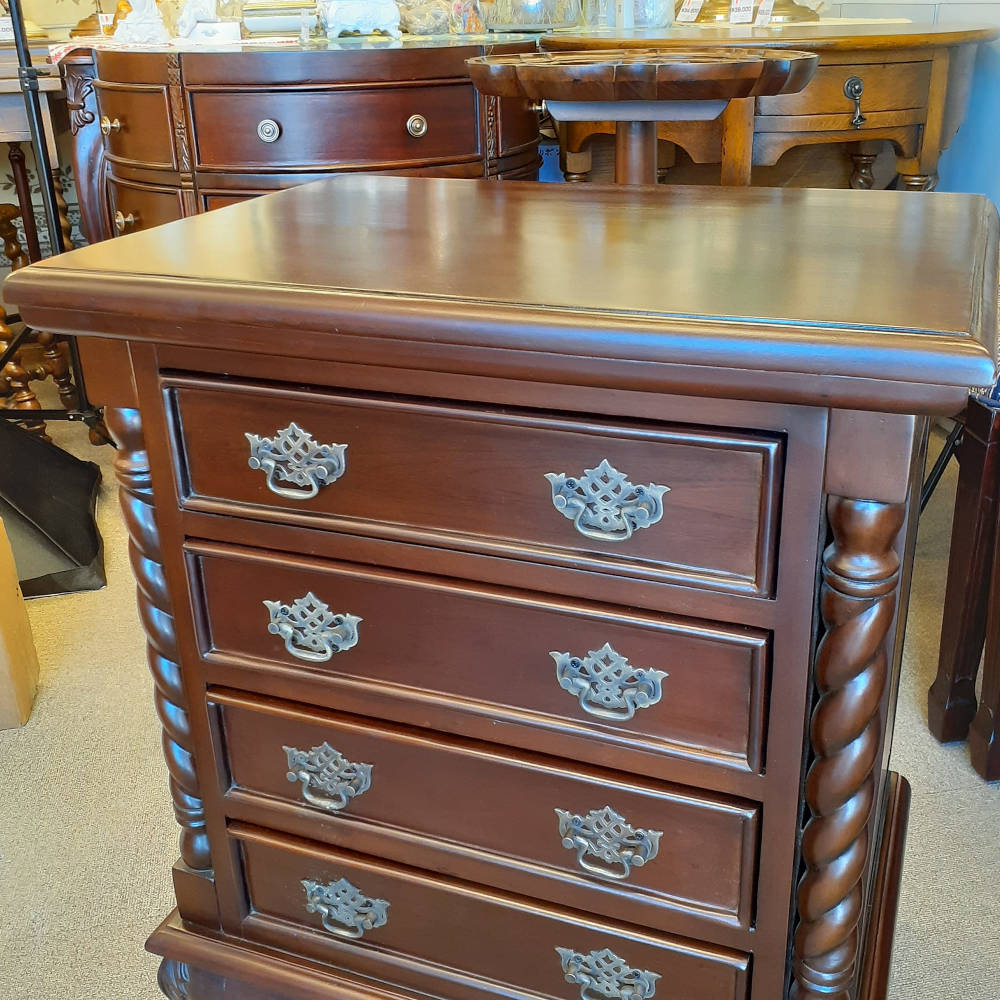 チェスト ナイトスタンドテーブル 4段チェスト ランプテーブル マホガニー家具 アンティーク風家具 アンティーク調 マホガニー無垢材 160002