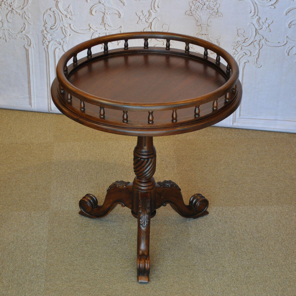 ティーテーブル テーブル サイドテーブル ランプテーブル マホガニー家具 アンティーク風家具 アンティーク調 マホガニー無垢材 バラスターテーブル 160005