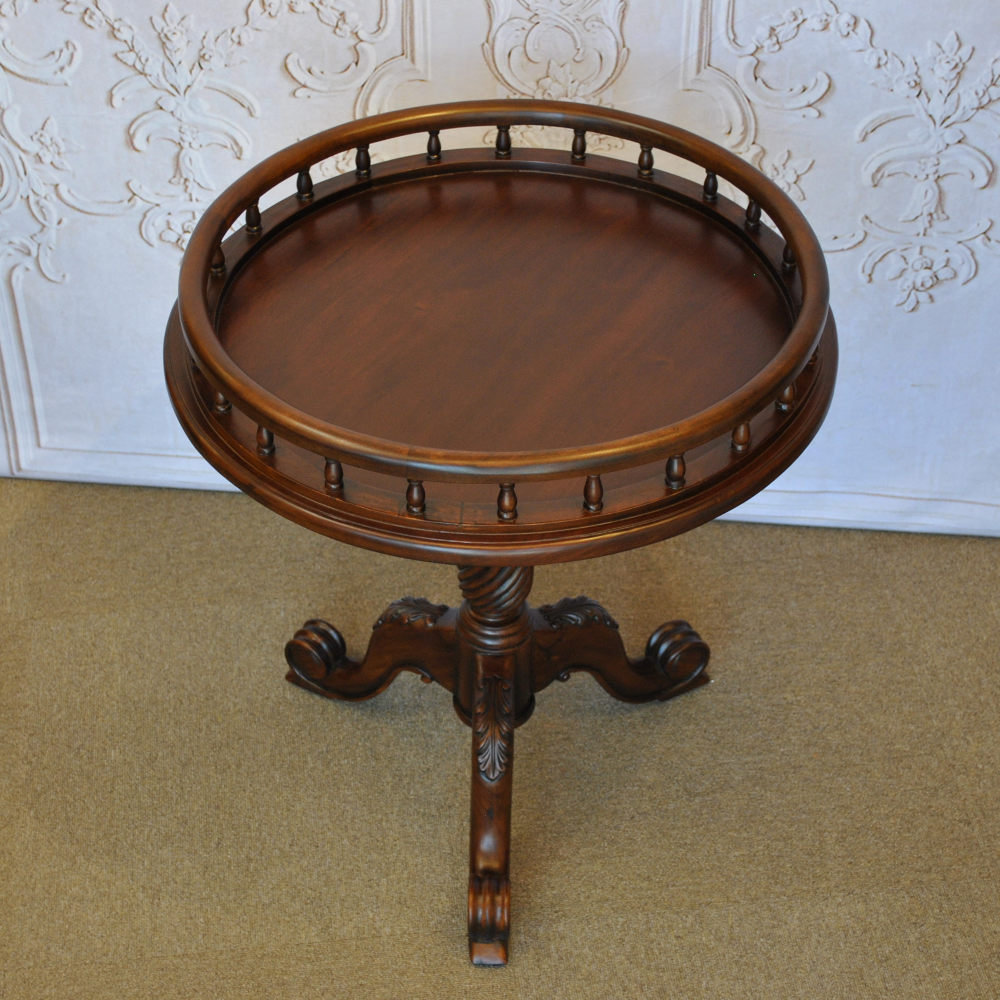 ティーテーブル テーブル サイドテーブル ランプテーブル マホガニー家具 アンティーク風家具 アンティーク調 マホガニー無垢材 バラスターテーブル 160005