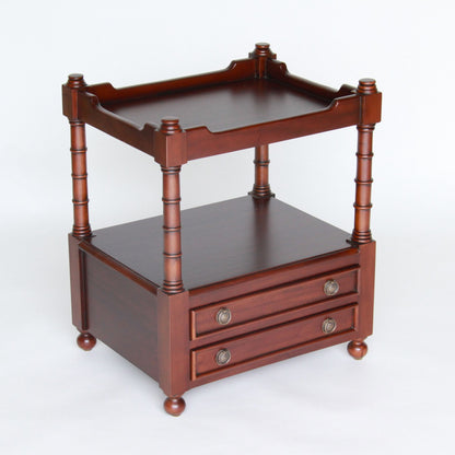 サイドテーブル スモールテーブル トレイテーブル アンティーク風家具 2ドロワーサイドテーブル マホガニー家具 マホガニー無垢材家具 160008