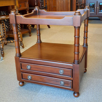 サイドテーブル スモールテーブル トレイテーブル アンティーク風家具 2ドロワーサイドテーブル マホガニー家具 マホガニー無垢材家具 160008