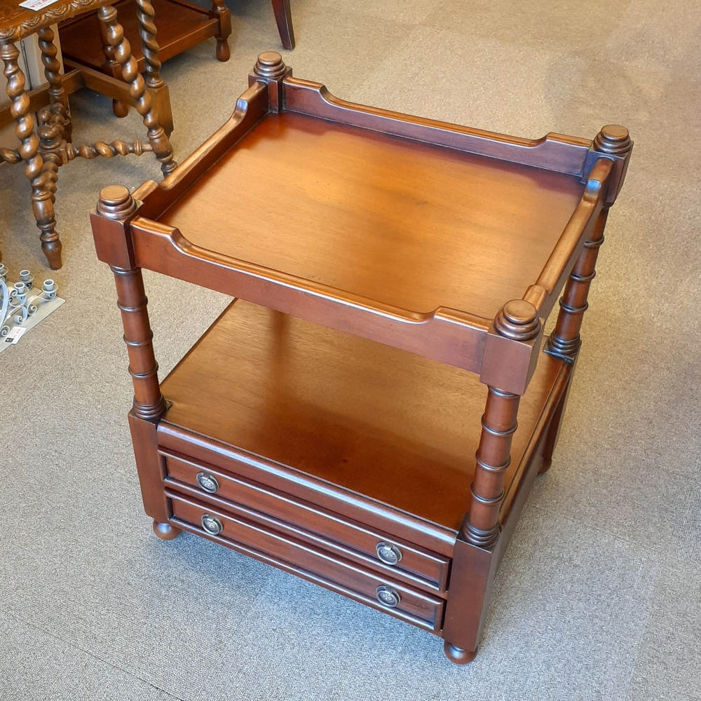 サイドテーブル スモールテーブル トレイテーブル アンティーク風家具 2ドロワーサイドテーブル マホガニー家具 マホガニー無垢材家具 160008