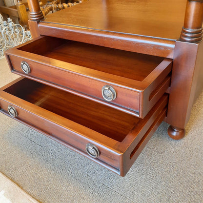サイドテーブル スモールテーブル トレイテーブル アンティーク風家具 2ドロワーサイドテーブル マホガニー家具 マホガニー無垢材家具 160008