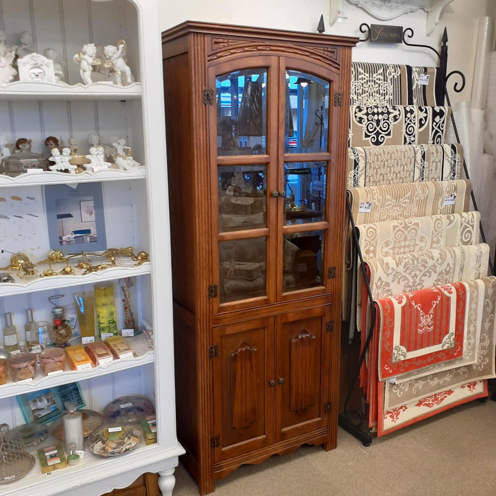 カップボード キャビネット ガラスドアキャビネット 食器棚 ブックケース 本棚 オーク材家具 オーク無垢材 アンティーク風家具 177006