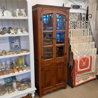 カップボード キャビネット ガラスドアキャビネット 食器棚 ブックケース 本棚 オーク材家具 オーク無垢材 アンティーク風家具 177006