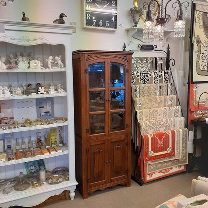 カップボード キャビネット ガラスドアキャビネット 食器棚 ブックケース 本棚 オーク材家具 オーク無垢材 アンティーク風家具 177006