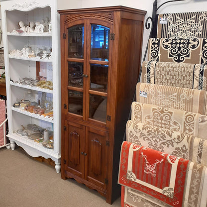 カップボード キャビネット ガラスドアキャビネット 食器棚 ブックケース 本棚 オーク材家具 オーク無垢材 アンティーク風家具 177006