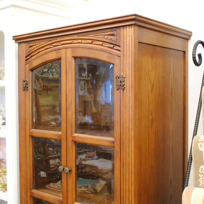 カップボード キャビネット ガラスドアキャビネット 食器棚 ブックケース 本棚 オーク材家具 オーク無垢材 アンティーク風家具 177006