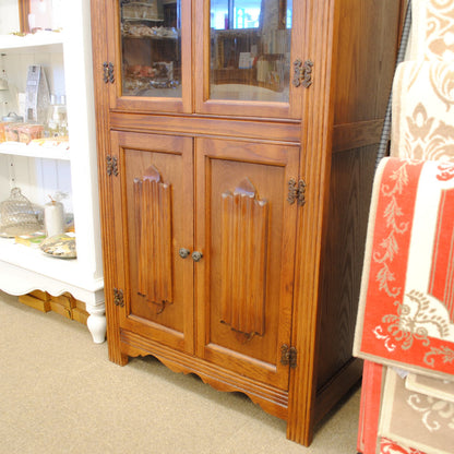 カップボード キャビネット ガラスドアキャビネット 食器棚 ブックケース 本棚 オーク材家具 オーク無垢材 アンティーク風家具 177006