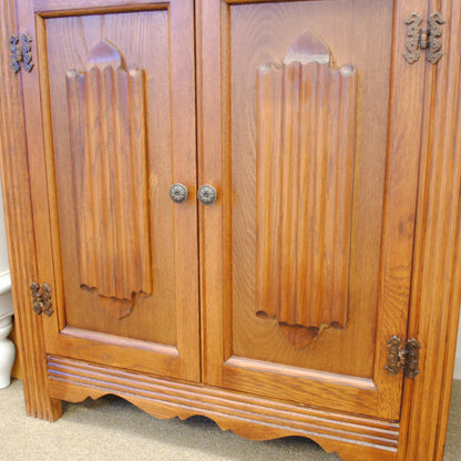 カップボード キャビネット ガラスドアキャビネット 食器棚 ブックケース 本棚 オーク材家具 オーク無垢材 アンティーク風家具 177006