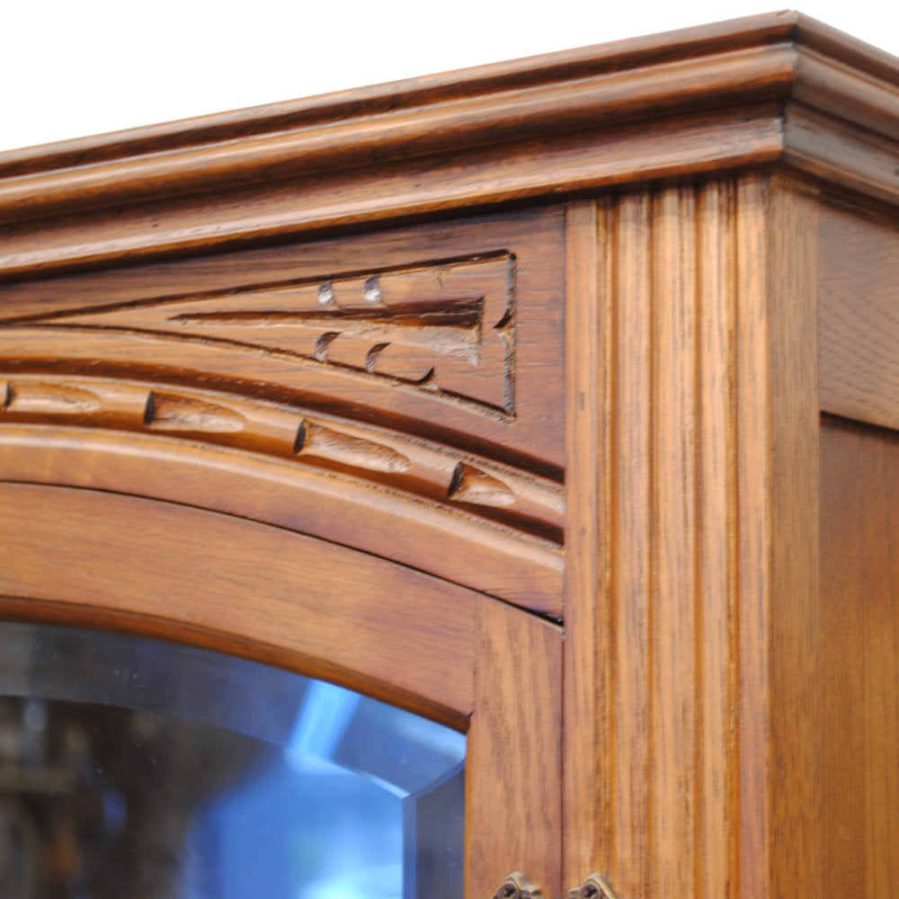 カップボード キャビネット ガラスドアキャビネット 食器棚 ブックケース 本棚 オーク材家具 オーク無垢材 アンティーク風家具 177006