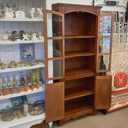 カップボード キャビネット ガラスドアキャビネット 食器棚 ブックケース 本棚 オーク材家具 オーク無垢材 アンティーク風家具 177006