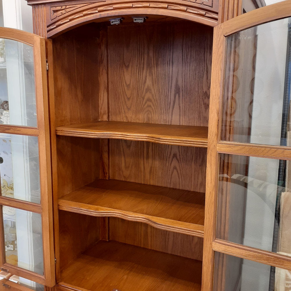 カップボード キャビネット ガラスドアキャビネット 食器棚 ブックケース 本棚 オーク材家具 オーク無垢材 アンティーク風家具 177006
