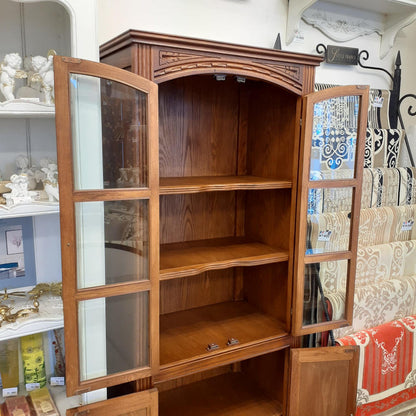 カップボード キャビネット ガラスドアキャビネット 食器棚 ブックケース 本棚 オーク材家具 オーク無垢材 アンティーク風家具 177006