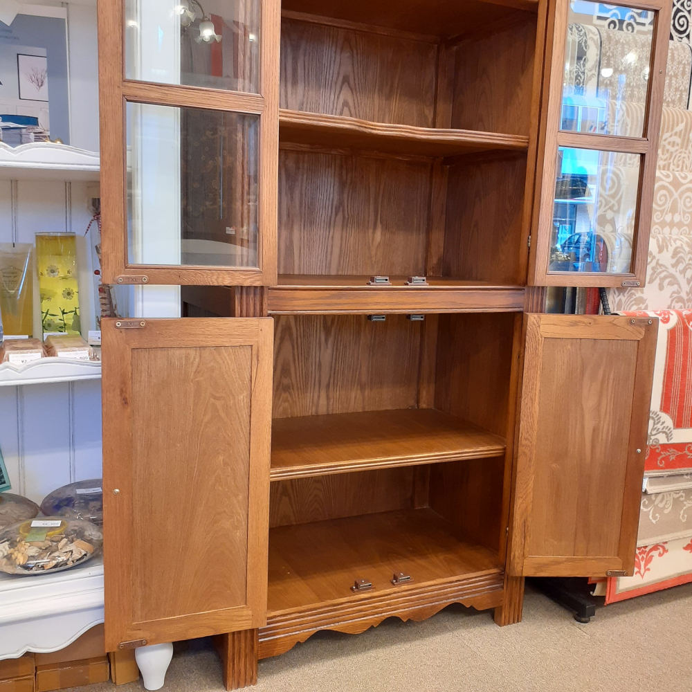 カップボード キャビネット ガラスドアキャビネット 食器棚 ブックケース 本棚 オーク材家具 オーク無垢材 アンティーク風家具 177006