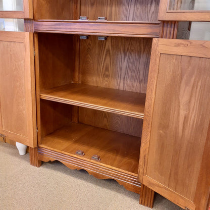 カップボード キャビネット ガラスドアキャビネット 食器棚 ブックケース 本棚 オーク材家具 オーク無垢材 アンティーク風家具 177006