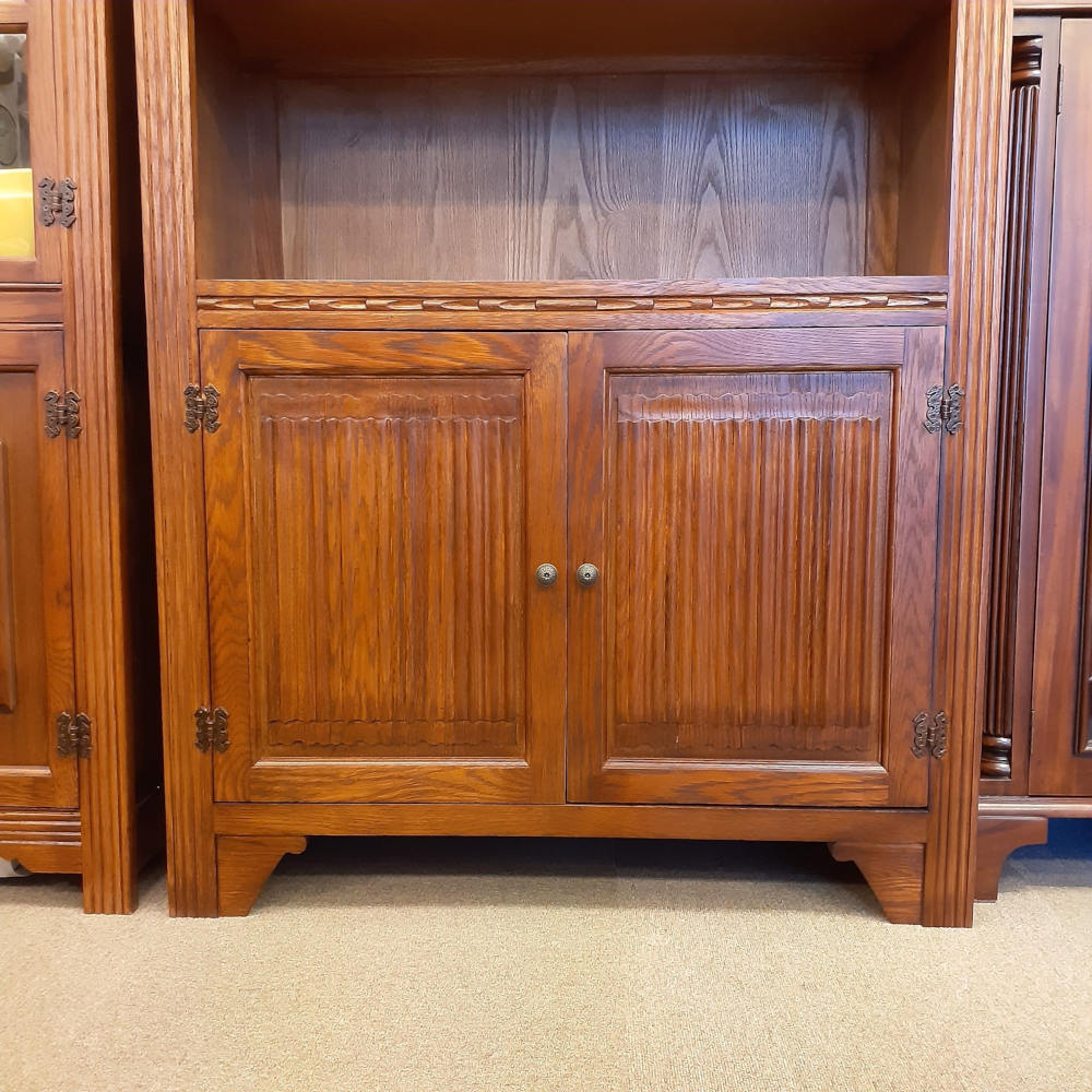 ブックシェルフ 英国アンティーク風オープンキャビネット 本棚 ドアキャビネット 本箱 ブックケース オーク材家具 オーク無垢材 アンティーク風家具 177015