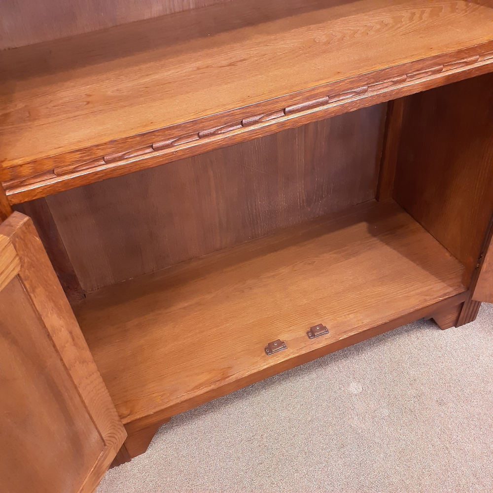 ブックシェルフ 英国アンティーク風オープンキャビネット 本棚 ドアキャビネット 本箱 ブックケース オーク材家具 オーク無垢材 アンティーク風家具 177015