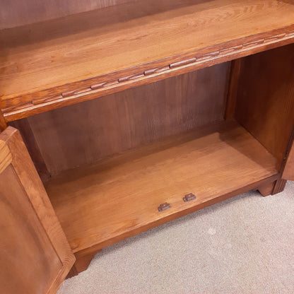 ブックシェルフ 英国アンティーク風オープンキャビネット 本棚 ドアキャビネット 本箱 ブックケース オーク材家具 オーク無垢材 アンティーク風家具 177015