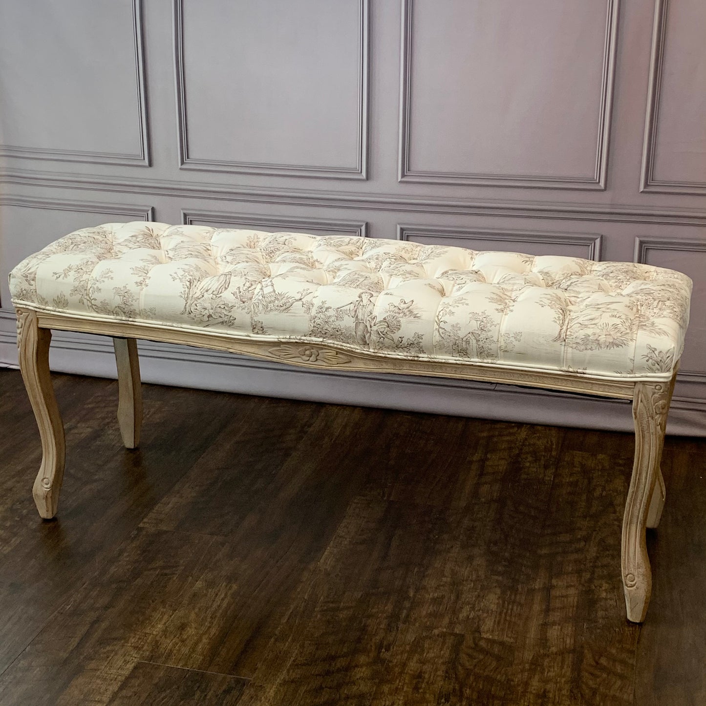 ベンチ フランス スツール トワルドジュイ フレンチインテリア 椅子 チェア オフホワイト ベージュ ソファ フランス製生地 送料無料 17701BH-JY02