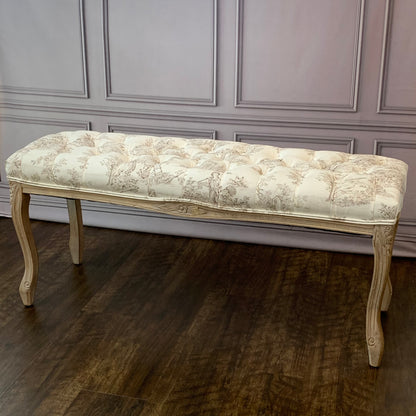 ベンチ フランス スツール トワルドジュイ フレンチインテリア 椅子 チェア オフホワイト ベージュ ソファ フランス製生地 送料無料 17701BH-JY02