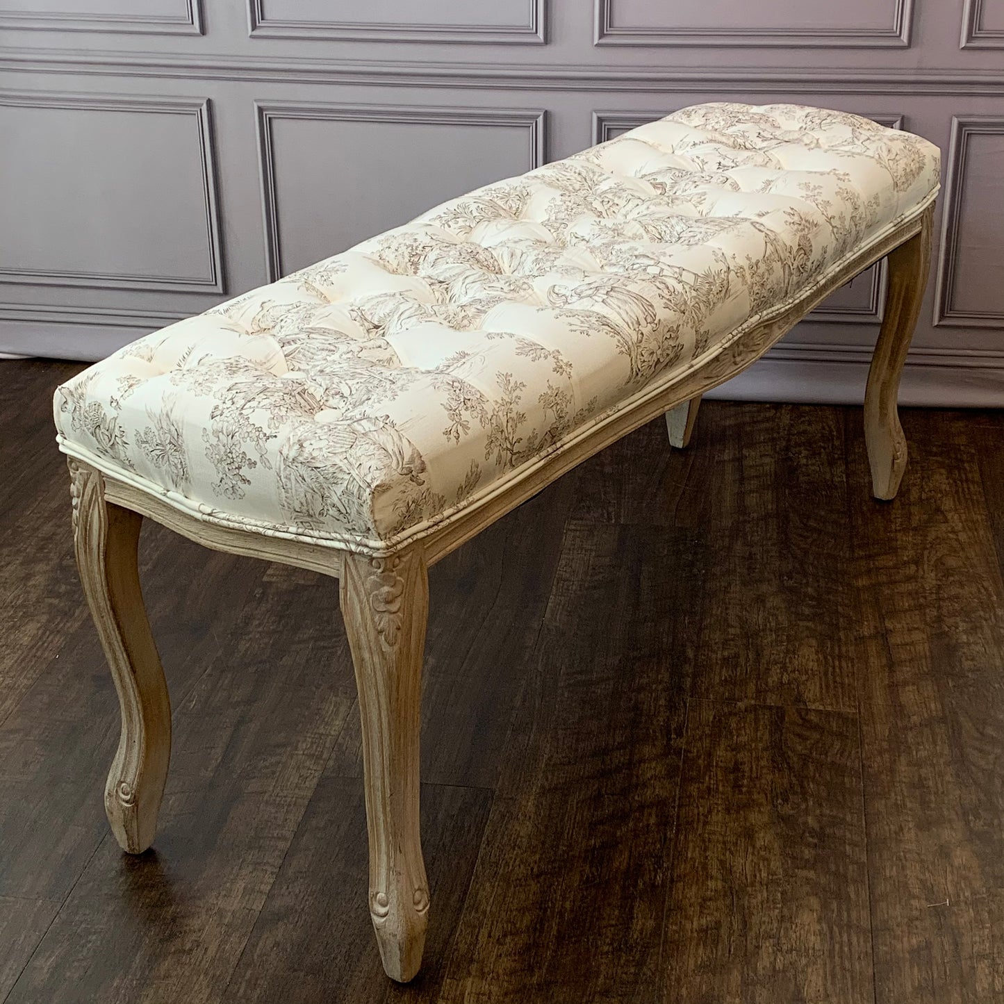 ベンチ フランス スツール トワルドジュイ フレンチインテリア 椅子 チェア オフホワイト ベージュ ソファ フランス製生地 送料無料 17701BH-JY02