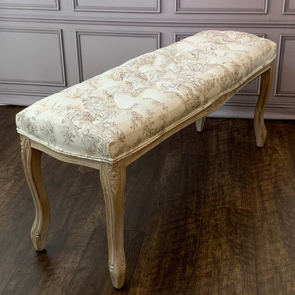 ベンチ フランス スツール トワルドジュイ フレンチインテリア 椅子 チェア オフホワイト ベージュ ソファ フランス製生地 送料無料 17701BH-JY02