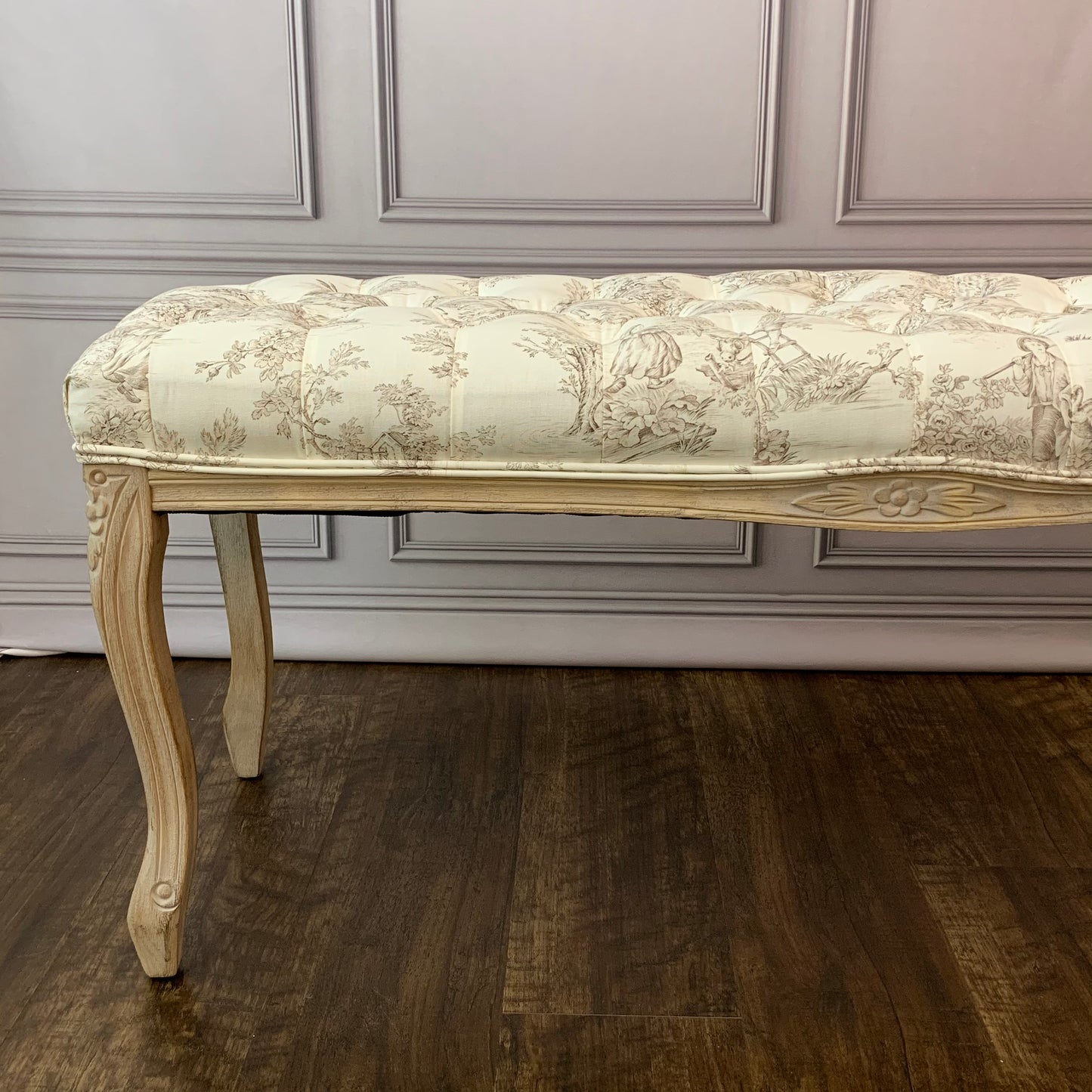 ベンチ フランス スツール トワルドジュイ フレンチインテリア 椅子 チェア オフホワイト ベージュ ソファ フランス製生地 送料無料 17701BH-JY02