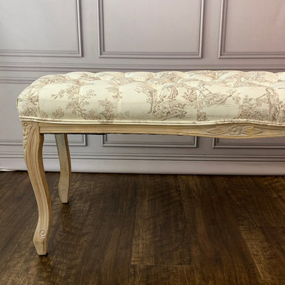 ベンチ フランス スツール トワルドジュイ フレンチインテリア 椅子 チェア オフホワイト ベージュ ソファ フランス製生地 送料無料 17701BH-JY02