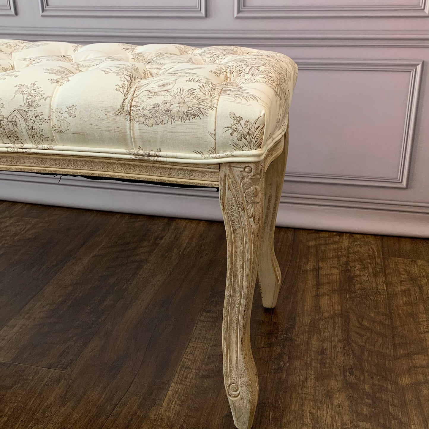 ベンチ フランス スツール トワルドジュイ フレンチインテリア 椅子 チェア オフホワイト ベージュ ソファ フランス製生地 送料無料 17701BH-JY02