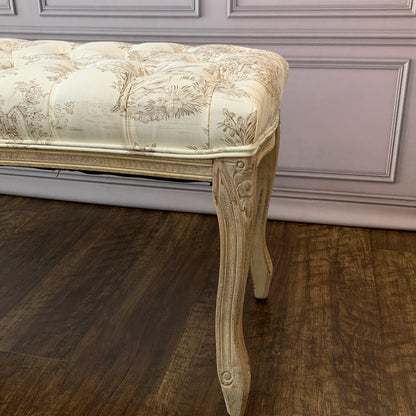 ベンチ フランス スツール トワルドジュイ フレンチインテリア 椅子 チェア オフホワイト ベージュ ソファ フランス製生地 送料無料 17701BH-JY02