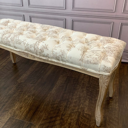 ベンチ フランス スツール トワルドジュイ フレンチインテリア 椅子 チェア オフホワイト ベージュ ソファ フランス製生地 送料無料 17701BH-JY02