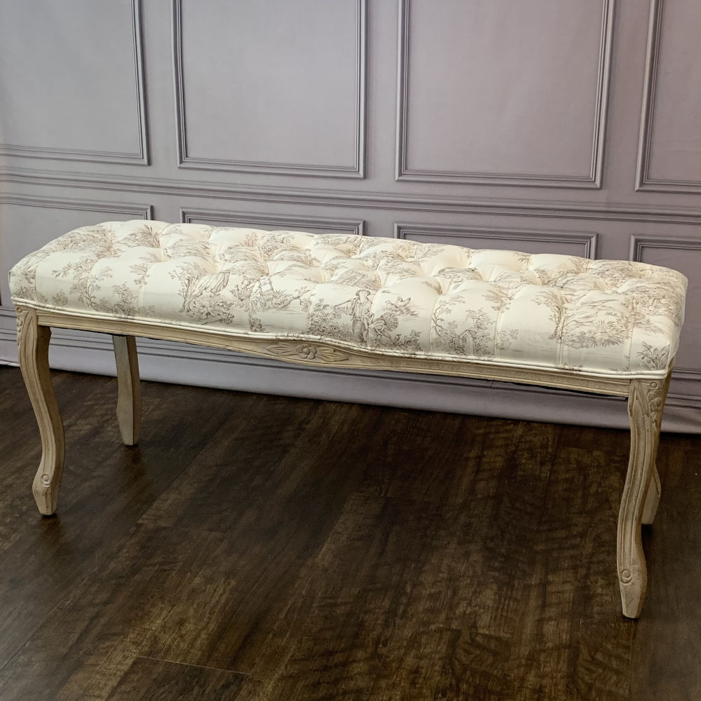 ベンチ フランス スツール トワルドジュイ フレンチインテリア 椅子 チェア オフホワイト ベージュ ソファ フランス製生地 送料無料 17701BH-JY02