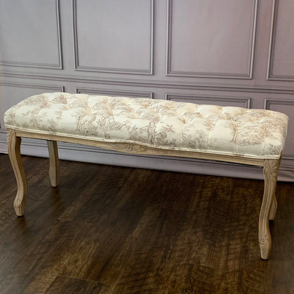 ベンチ フランス スツール トワルドジュイ フレンチインテリア 椅子 チェア オフホワイト ベージュ ソファ フランス製生地 送料無料 17701BH-JY02