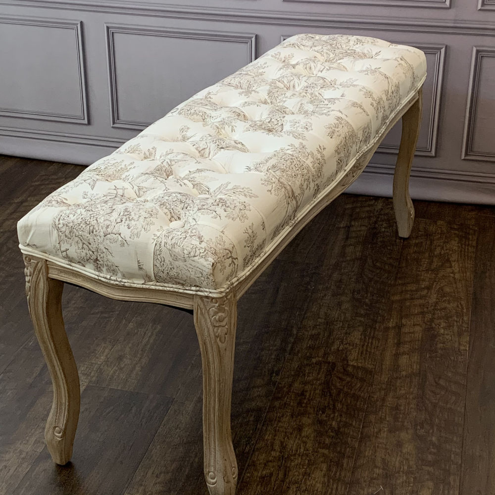 ベンチ フランス スツール トワルドジュイ フレンチインテリア 椅子 チェア オフホワイト ベージュ ソファ フランス製生地 送料無料 17701BH-JY02
