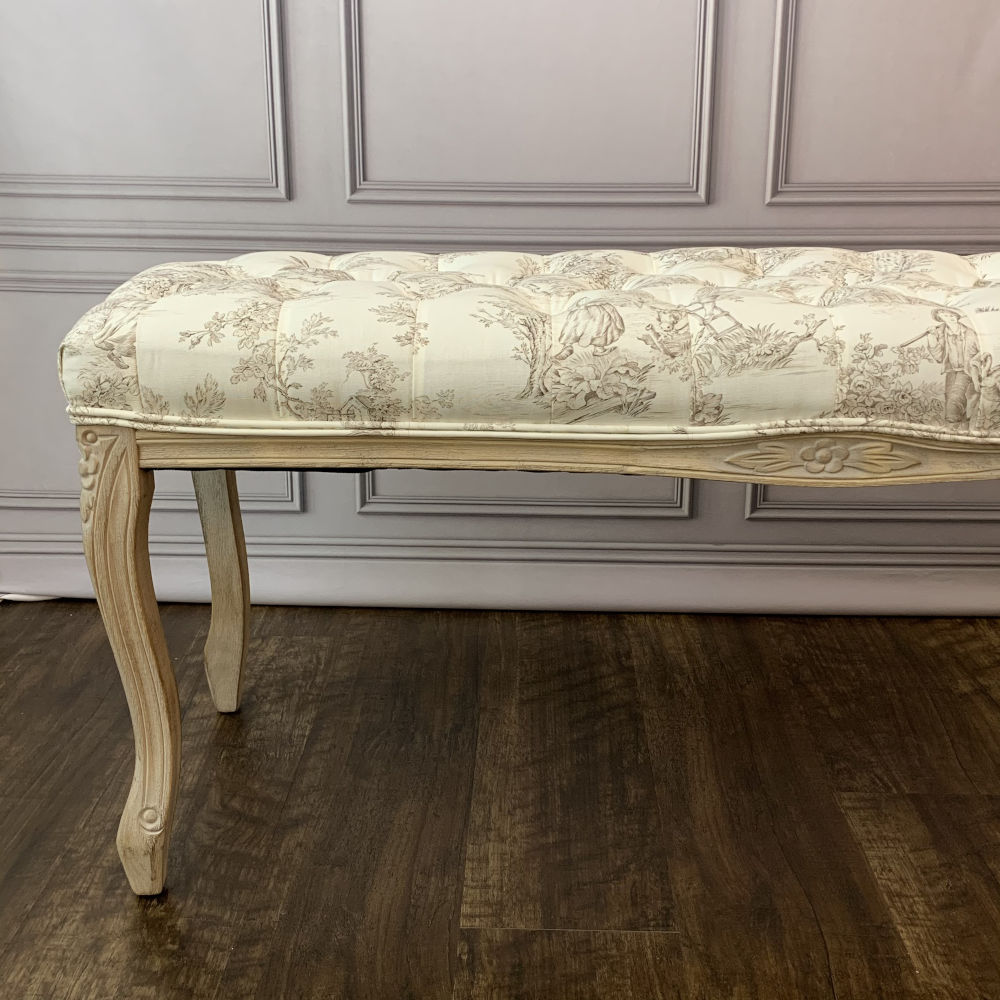 ベンチ フランス スツール トワルドジュイ フレンチインテリア 椅子 チェア オフホワイト ベージュ ソファ フランス製生地 送料無料 17701BH-JY02