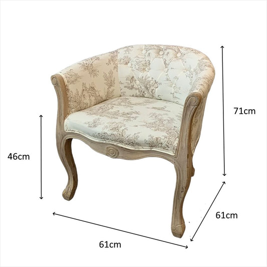 アームチェア フランス ソファ トワルドジュイ フレンチインテリア 椅子 チェア オフホワイト ベージュ 一人掛ソファ フランス製生地 送料無料 17702AC-JY02