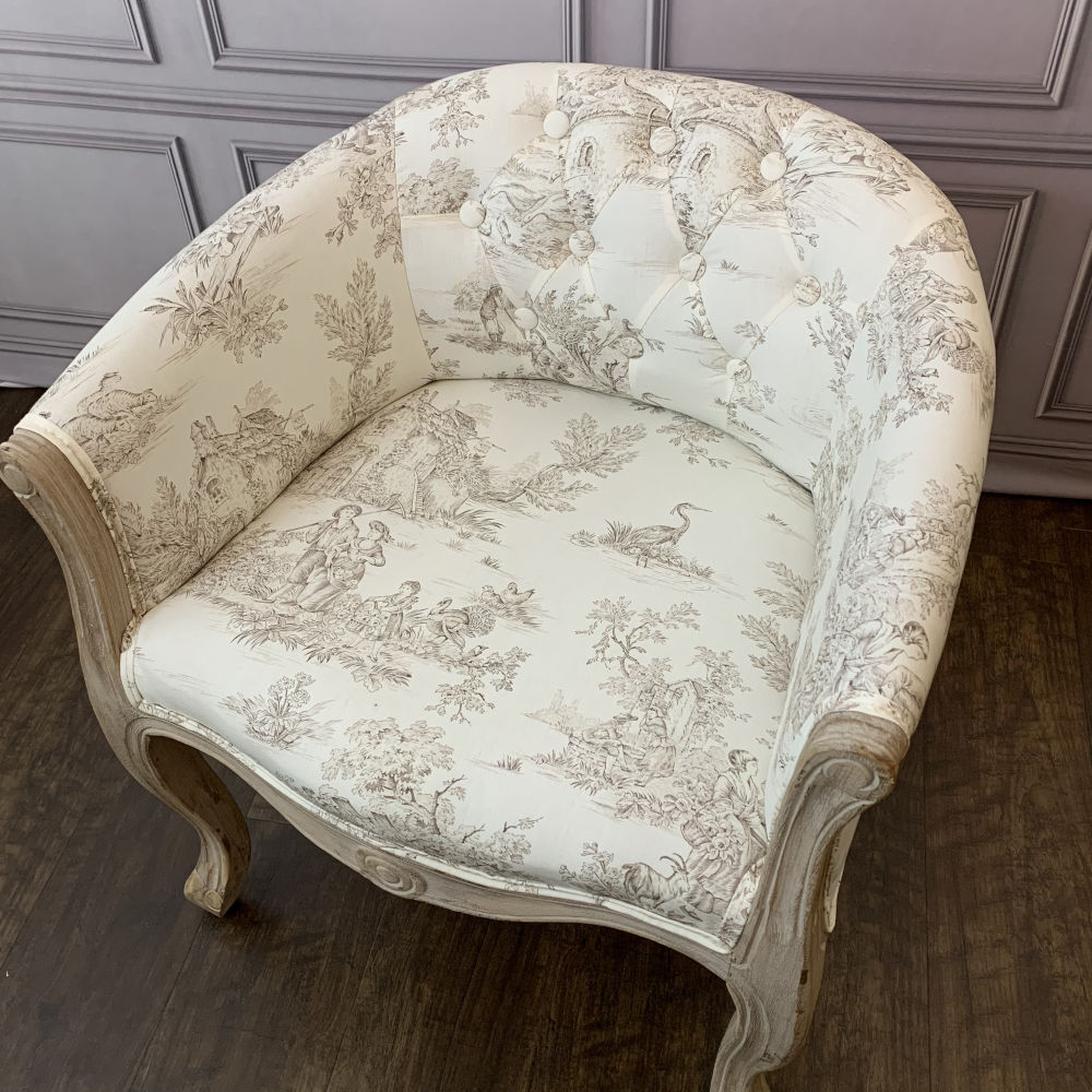 アームチェア フランス ソファ トワルドジュイ フレンチインテリア 椅子 チェア オフホワイト ベージュ 一人掛ソファ フランス製生地 送料無料 17702AC-JY02