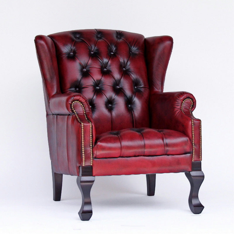 ソファ チェスターフィールド 一人掛けソファー 本皮 一人掛け 完成品 レッド 1人がけ ウイングチェア アームチェア チェア ウォッシュオフ 送料無料 210008